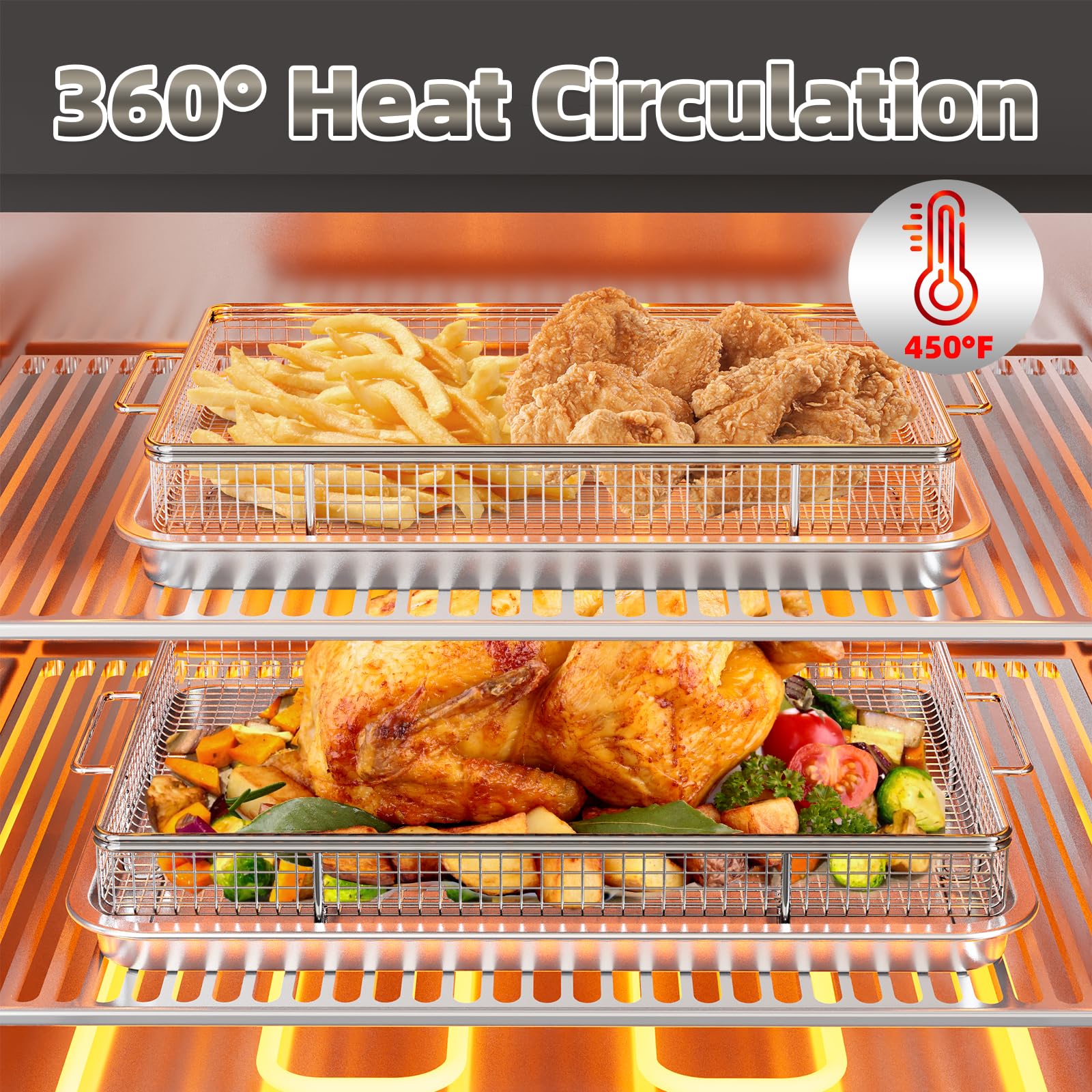 Air Fryer Basket for Oven, 25% Thicker, OPENICE 2 Set Oven Air Fryer Basket and Tray with Magnetic Cheat Sheet, Stainless Steel Air Fryer Pans and Crisper Tray for Convention