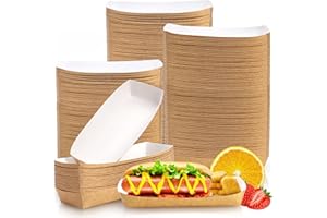 Lyellfe 200 Pack Paper Food Boats, Heavy Duty Hot Dog Tray, Grease Resistant 3 Lb Kraft Take Out Paperboard Tray for Festival
