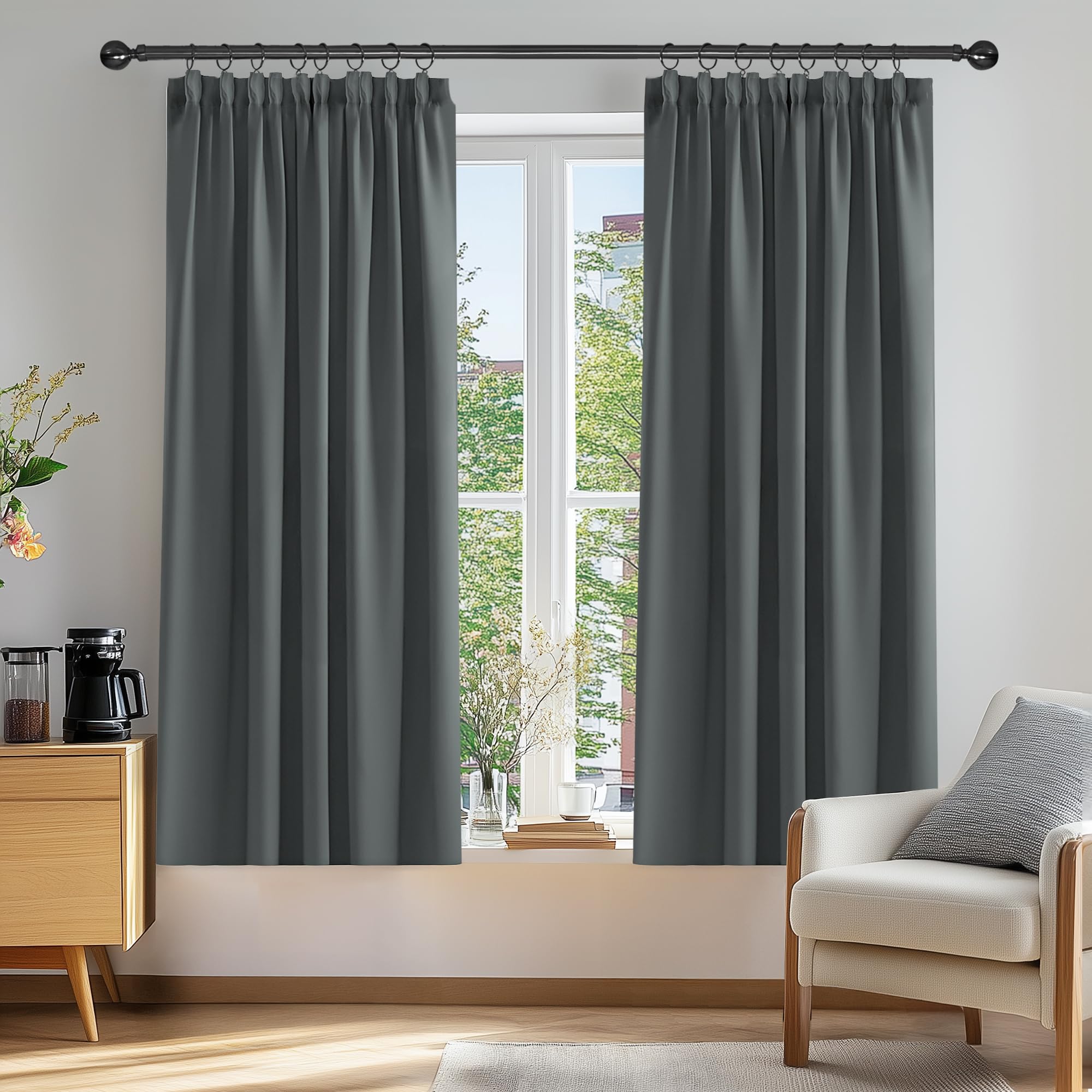 Deconovo Bedroom Curtains Super Soft Energy Saving Pencil Pleat Blackout Curtains for Living Room 52x54 Inch Dark Grey 2