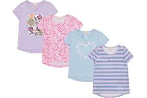 BTween Girls 4-Piece Summer Tops | Fashionable Short Sleeve T-Shirt | Casual Daily Shirt for Kids - Assorted Colors