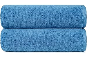 鶹 Basics Lot de 2 serviettes de bain à séchage rapide, 100 % coton, bleu lac