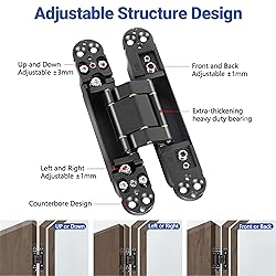 Upgraded Invisible Door Hinges 2 Black-6 inch 3 Way
