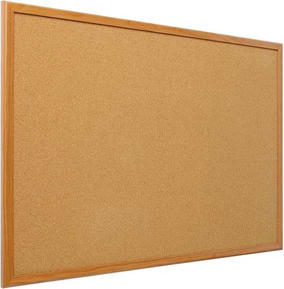 MFLABEL 35x23 inch Cork Bulletin Board Oak Wood Frame
