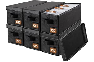 Salajory CD Storage Boxes - 6 Pack CD Storage Case - 14.2" x 6.3" x 5.5", Holds 34 CD Cases, Desktop or Closet CD Case Holder, Can Also Store Toys | Papers | Cards | Socks