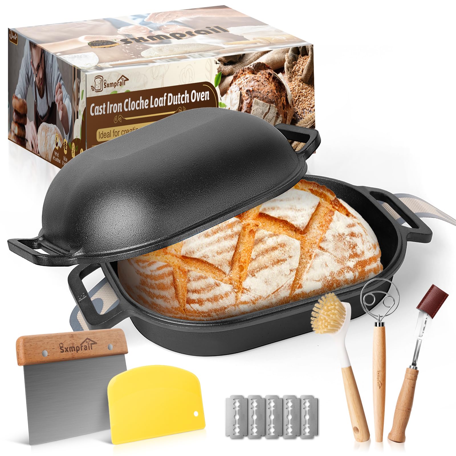 Photo 1 of Cloche Loaf Dutch Oven, Pre-Seasoned, 7.4QT, 15 LBS Heavy Duty, Non-Stick, Large Bread Loaf Pan, Oval Cast Iron Bread Pan With Lid, Cloche Homemade Loaf Pan, Sourdough Artisan Bread Baking Pan
