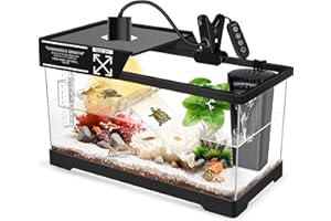GOZILLA Aquatic Turtle Tank+Lamp+Filter Kit, Upgrade PC Turtle Tank Starter Kit with Adjustable 360°Lamp & Filter,Reptile Habitat Lid,Hanging Platform for Small Reptiles.(15.75×7.9×9''/Black)