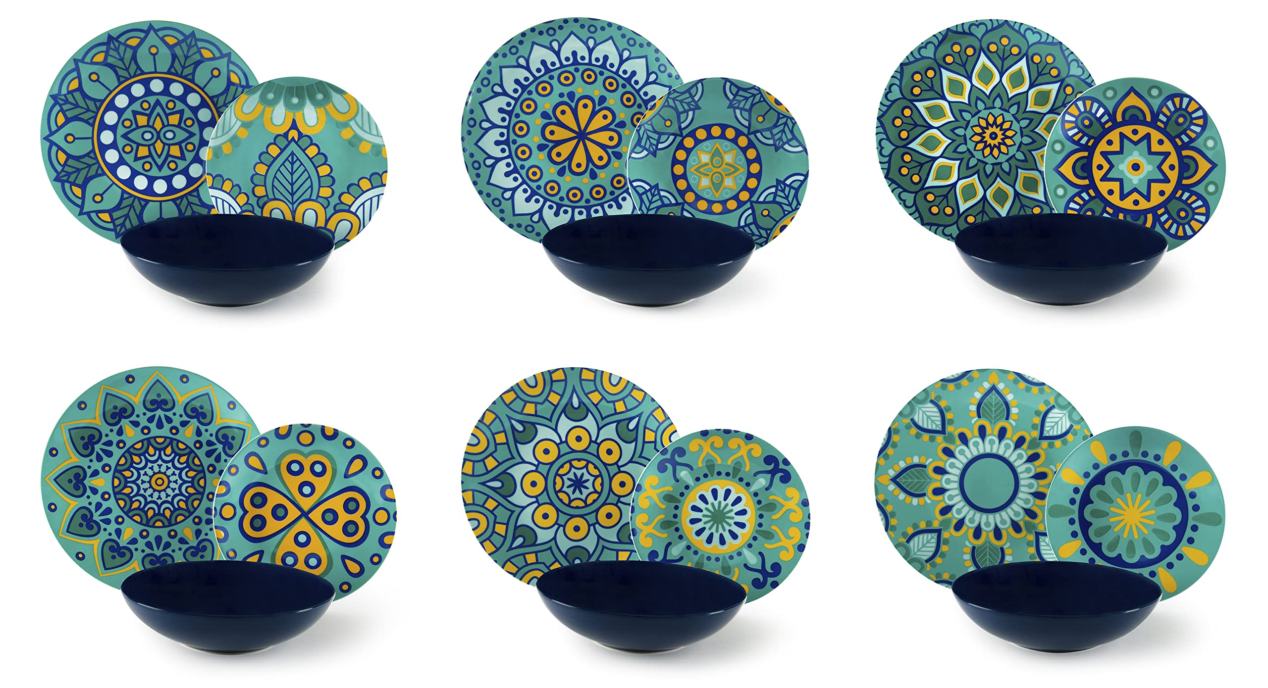 Excelsa Mandala Mediterraneo 18-Piece Dinner Set in Porcelain and Ceramic, Multicoloured