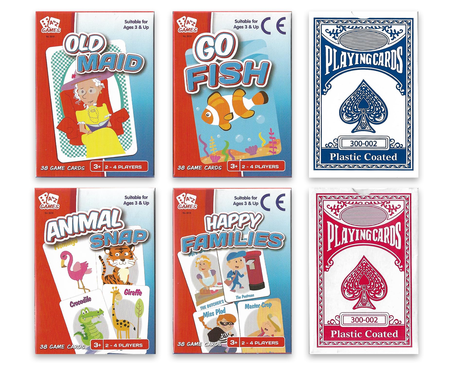 ihoot Pack of 6 Classic Card Games for Kids | Animal Snap | Go Fish | Old Maid | Happy Families | Plus Two Packs of Playing Cards UK | Card Games | Party Bag Fillers | Travel Games