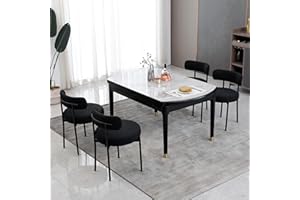 DYHOME Black Boucle Dining Chairs Set of 4, Modern Upholstered Dining Chairs with 4" Thick Cushion and Sturdy Metal Legs for Dining Room, Kitchen