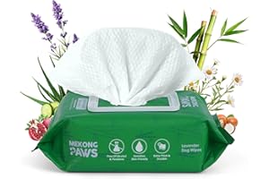 MEKONG PAWS Pet Grooming Wipes - Natural & Organic Bamboo Base - Calming Lavender Scented - Freshening Dog Cat Wipe - Gentle on Sensitive Skin - Thick & Durable for Paws, Coat & Bum - 100 Count