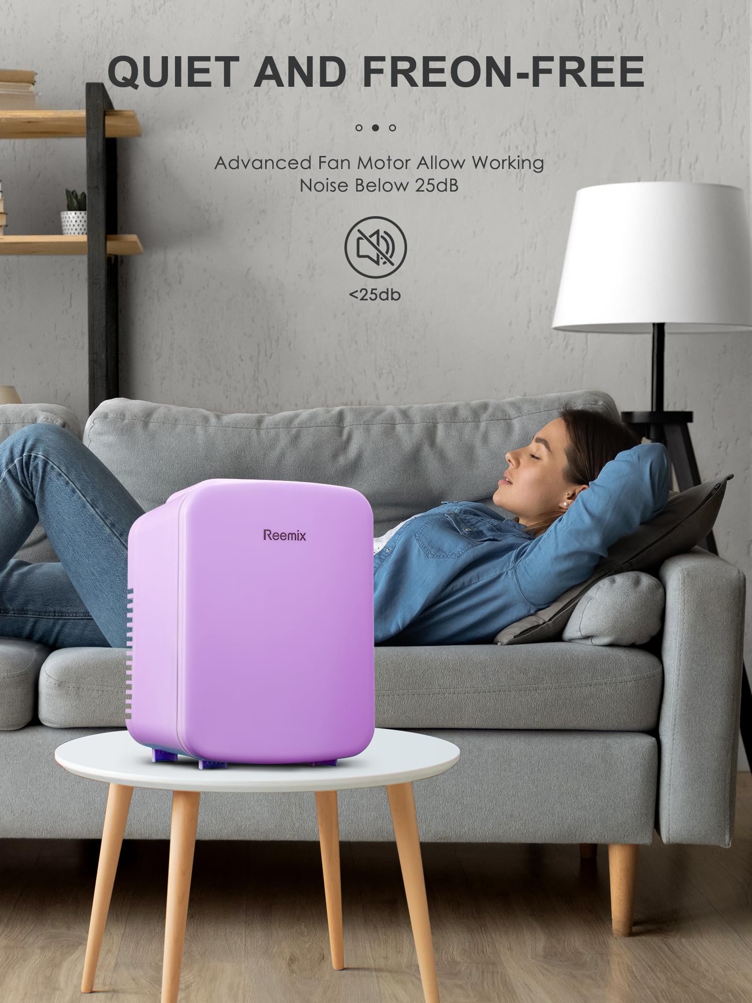 Reemix Mini Fridge, 3.7 Liter/6 Can Portable Cooler and Warmer Personal Refrigerator for Skin Care, Cosmetics, Beverage, Food,Great for Bedroom, Office, Car, Freon-Free (Purple)