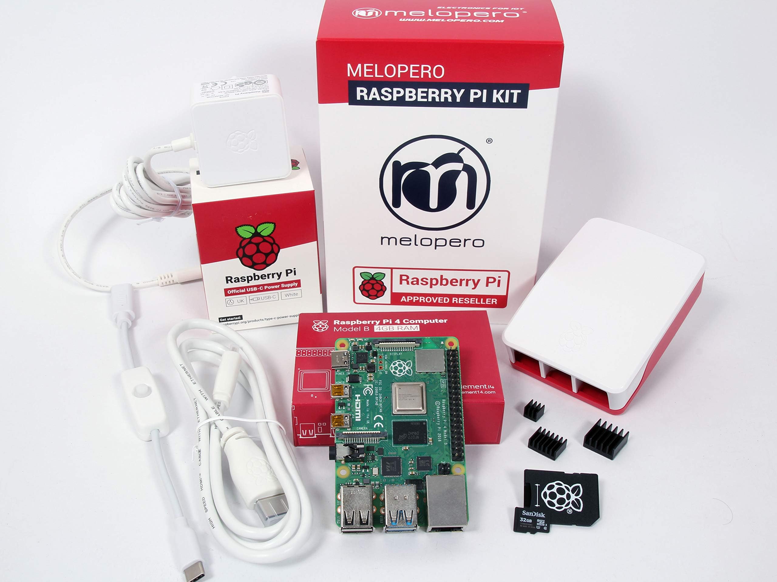 Raspberry Pi 4 Computer OFFICIAL PREMIUM KIT with MicroSD 32GB (4GB RAM, White, UK)