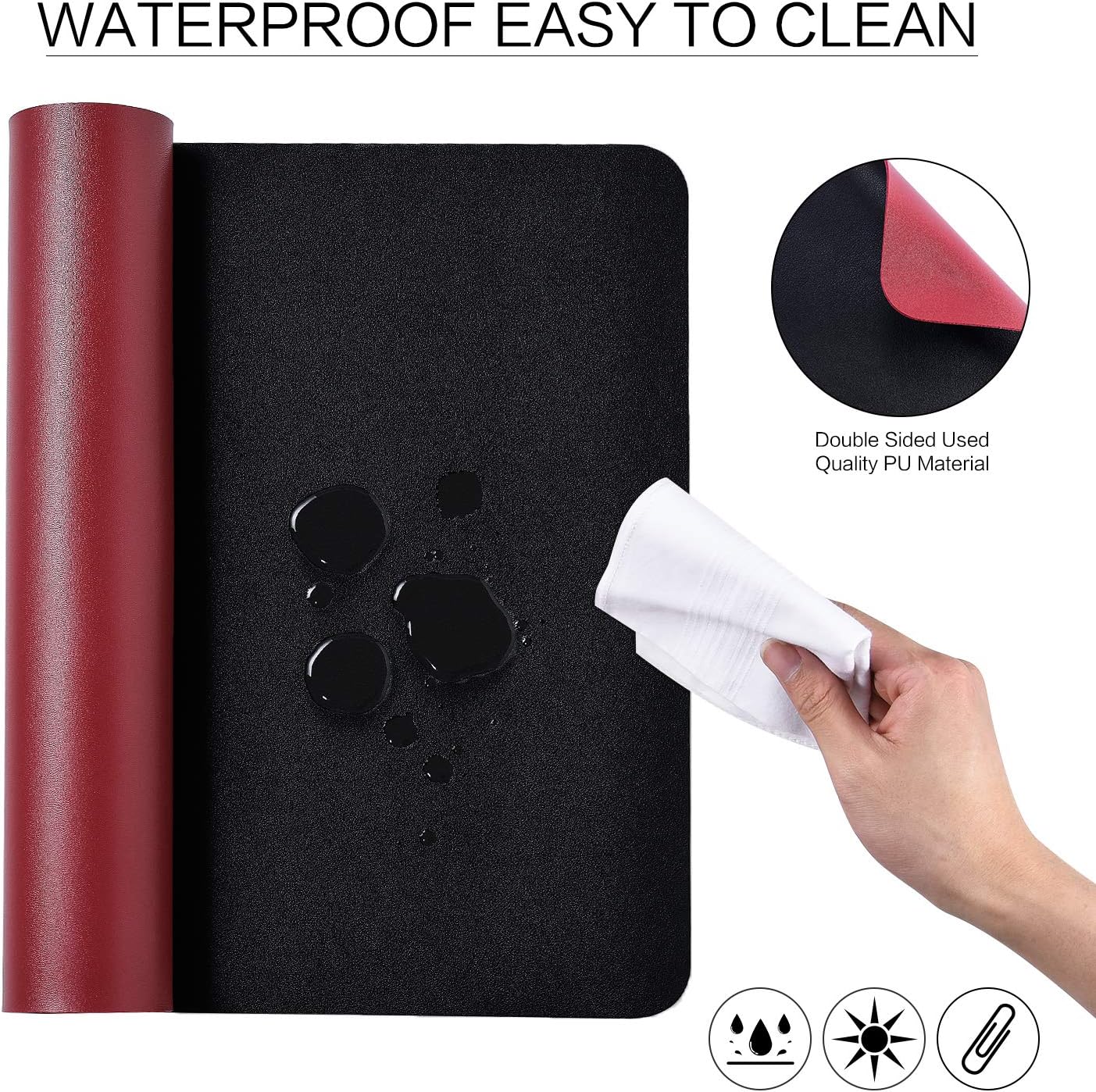 Dual-Sided Desk Pad (31.5 x 15.7"), Waterproof Leather Office Desk Mat, PU Mouse Pad, Desk Cover Protector, Desk Writing Mat for Office/Home/Work/Cubicle (Black/Red) : Office Products