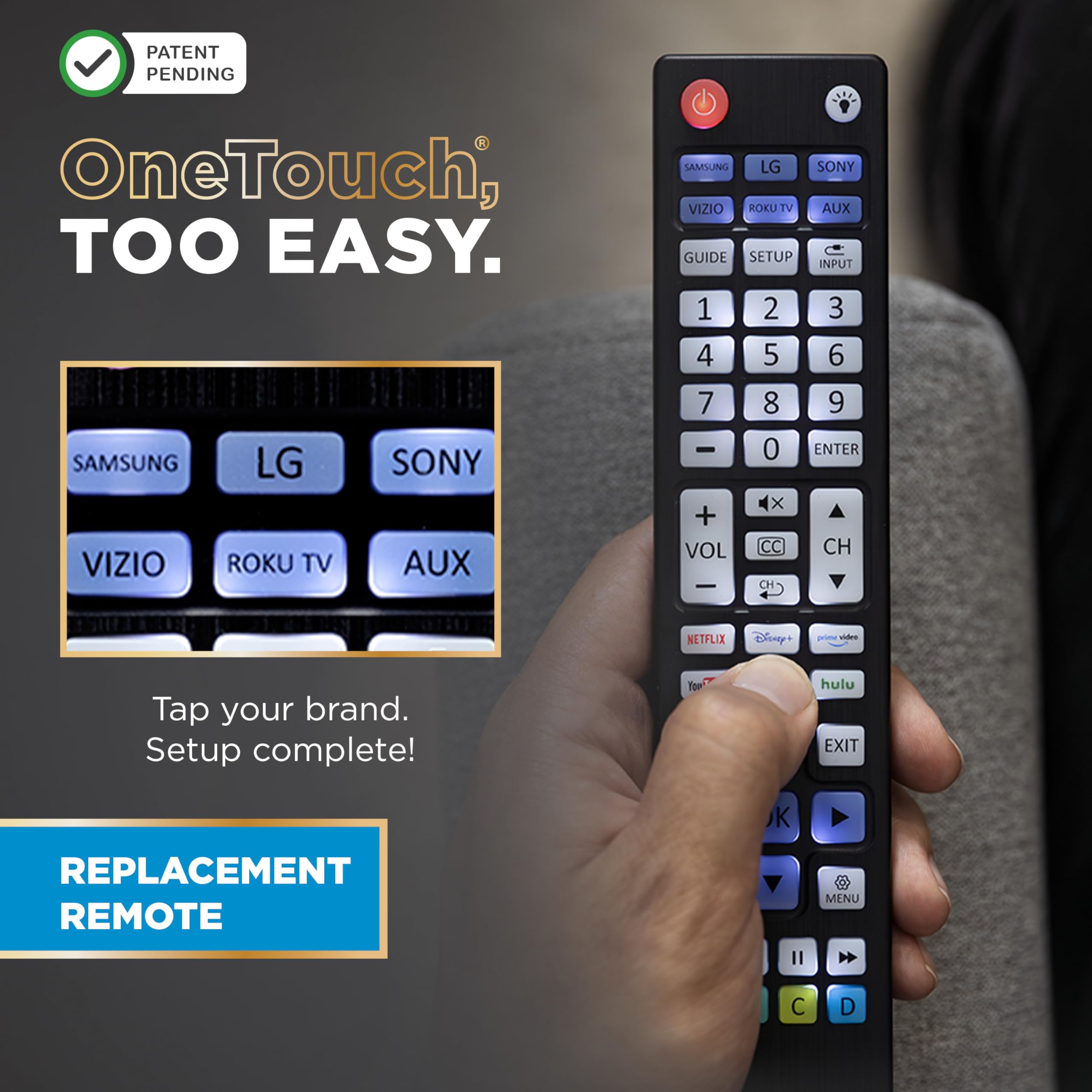 UltraPro Backlit OneTouch Universal Remote Control, Replacement TV Remote for Samsung, LG TV Remote, Vizio, Sony, Roku and More, Easiest Setup Ever U.S. Based Support 80830