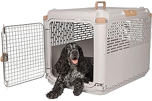 SportPet Designs Collapsible Medium Pet Travel Carrier (Tan), Hard-Sided Kennel for Medium Dogs, Puppies, Cats, Kittens, Animals up to 50lbs, Washable Home & Outdoor Pet Crate, 30.6"L x 22"W x 23.25"H