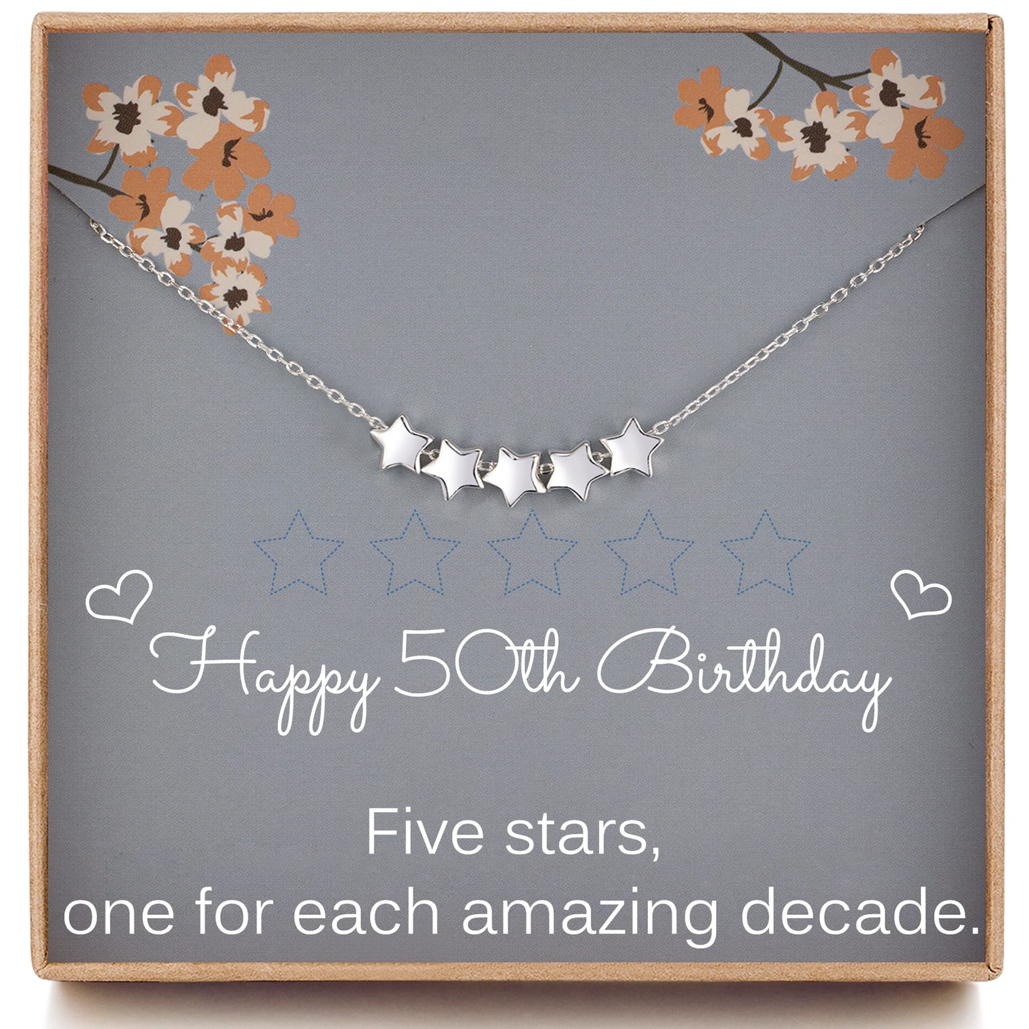 Pabenlily 50th Birthday Gifts for Women, Sterling Silver FiveStar Necklace, Dainty Star Necklace, 6mm Star Beads, 1975 Birthday Jewelry