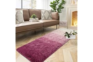DweIke Luxury Shag Area Rug, 2x6 Feet Rose Pink White Rug Runner Shaggy Fluffy Carpets, Non-Slip Extra Comfy Plush Bed Beside Rug for Girls Kids Room Bedroom Nursery Home Decor