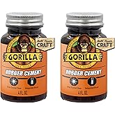 Gorilla Rubber Cement with Brush Applicator, Photo Safe, 4 fl oz, 2-Pack | Crystal-Clear Finish, Non-Wrinkling Formula, Flexible Repositionable Bond, Ideal for Scrapbooking and Arts Projects