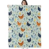 Farmhouse Chicken and Floral Blanket, 60"x50" Flannel Cozy Lightweight Watercolor Chicks Throw Blankets Gifts for Couch Bed Living Room Decor, Soft Blanket for Women Girls Kids