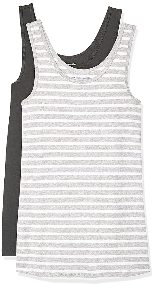 Amazon Essentials Women's Slim-Fit Tank Top, Pack of 2, Charcoal/Grey Heather Stripe, X-Small