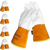 BEETRO Working Gloves 5 Pairs, Tig Welding Cowhide Split Leather, Heat/Fire Resistant BBQ/Warehouse/Heavy Duty/Animal Handling Glove, Extremely Soft and Flexible
