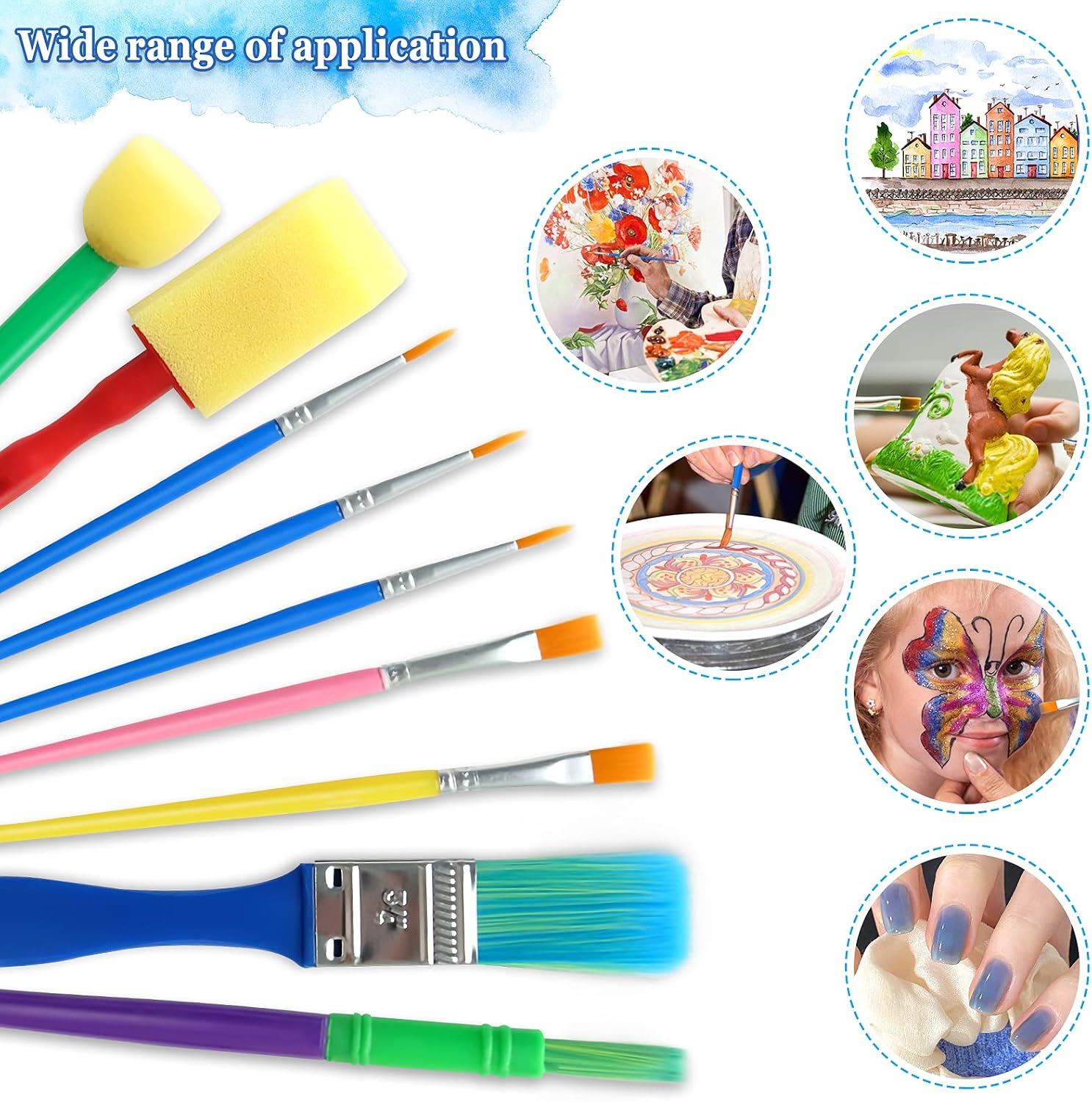 Hanyousheng Kids Paint Brushes, Colorful Paint Brushes, 9 Pcs Childrens Paint Brushes Set, 2 Sponge Paint Brushes - Image 4