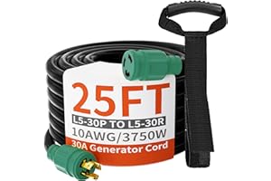 HUANCHAIN 3 Prong 30 Amp Generator Cord 25 Feet Heavy Duty,NEMA L5-30P/L5-30R 10 Gauge 125V SJTW Green Lock Generator Extension Cord Waterproof, ETL Listed
