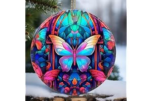 Touber Butterfly Ornament, Christmas Decoration, Holiday Present Idea, Heirloom Keepsake, Round Ceramic, Bauble Present, Butterfly