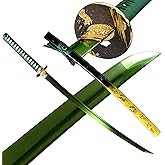 Mieczdieu Handmade Katana Sword Real,Full Tang,Green Blade,Japanese Samurai Sword,high-Carbon Steel,Integrated Forged