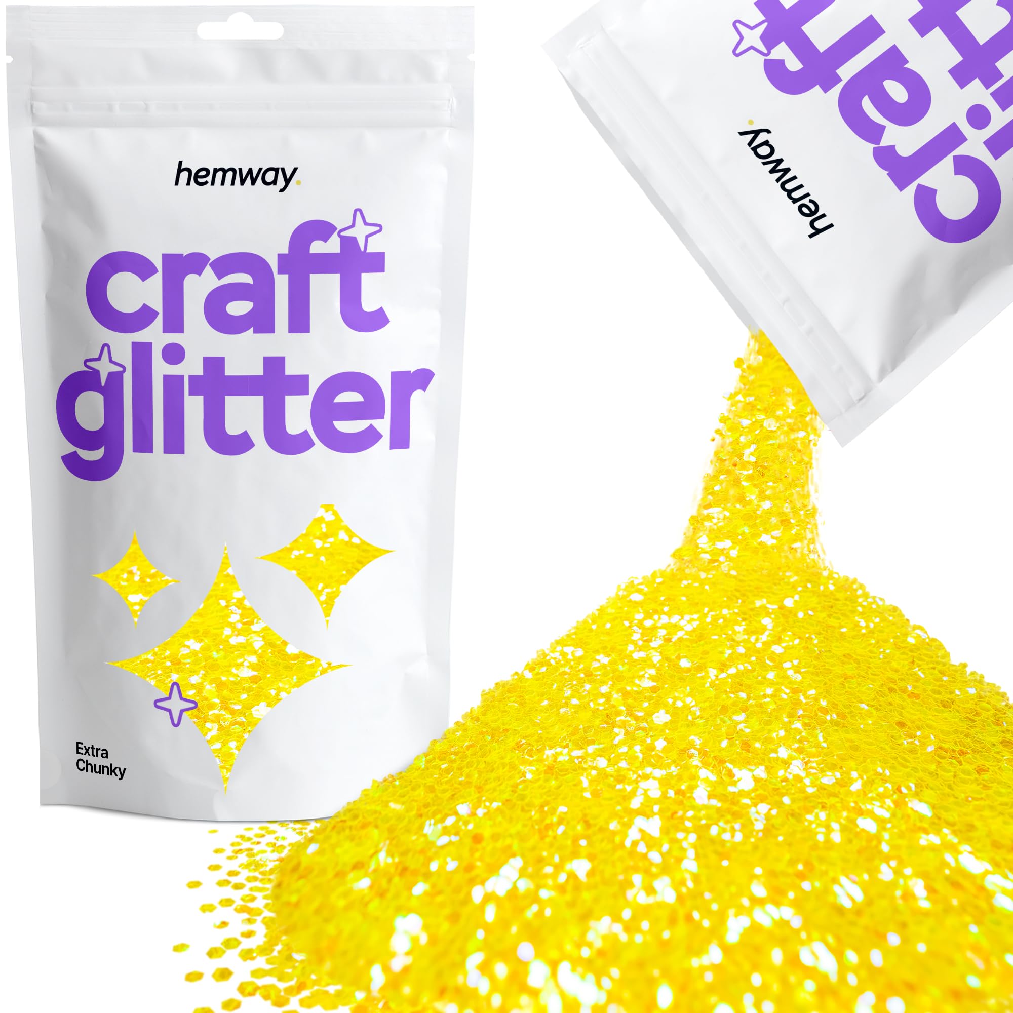 Hemway Craft Glitter Fluorescent UV Neon Yellow 100g Extra Chunky Glitter for Crafts, Resin, Cosmetic, Nail, Face, Body, Festival, Tumblers, Art, Candle, Crafting
