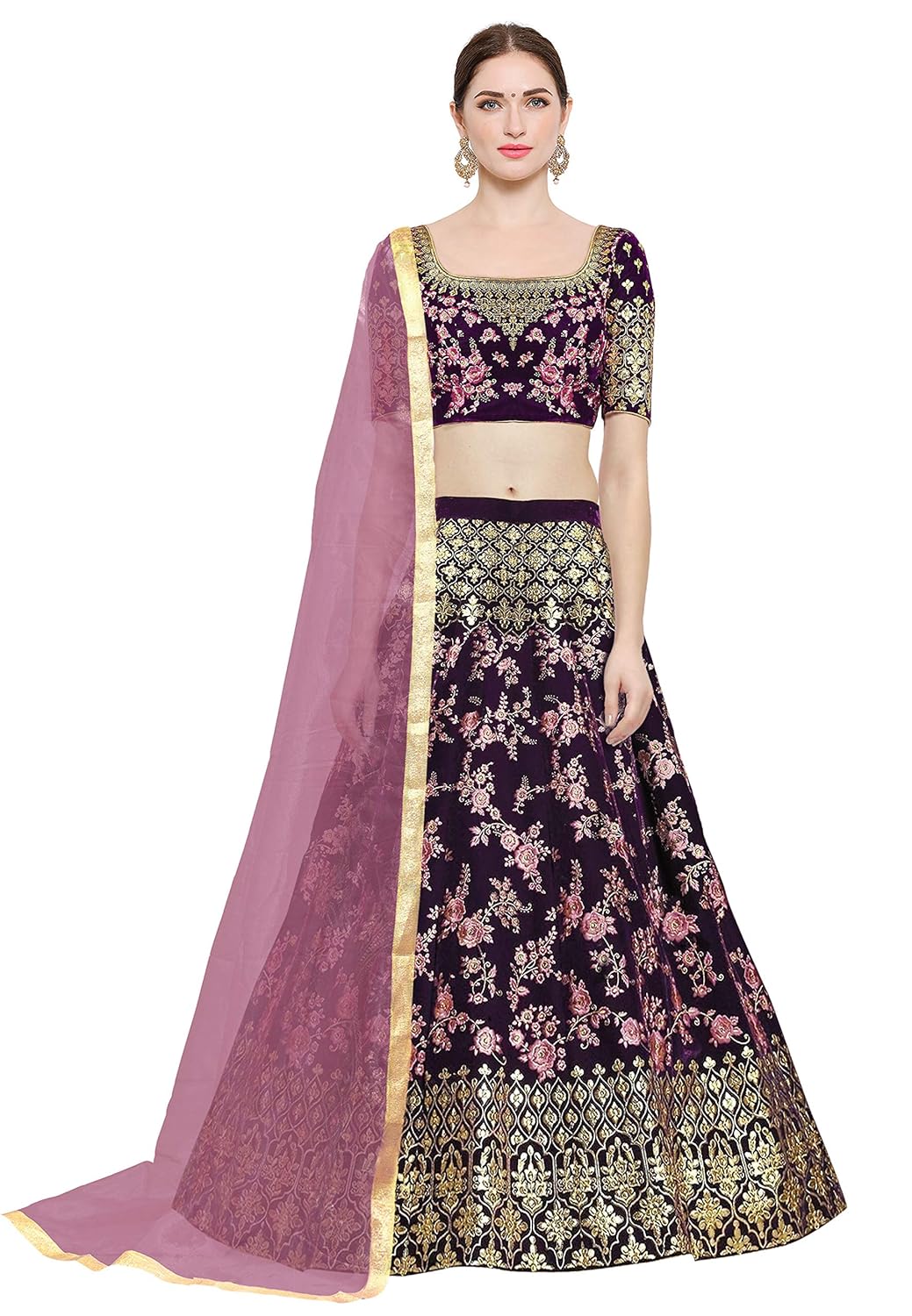 kedar fab women's embroidered with blouse piece lehenga choli (free size_ pink)