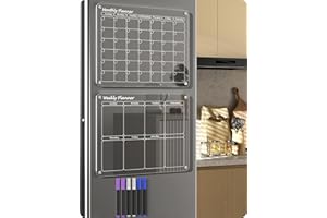 ACINA Acrylic Magnetic Monthly and Weekly Calendar for Fridge,2 Pcs Clear Magnetic Dry Erase Board Calendar for Fridge, Reusable Planner Whiteboard Calendar Includes 6 Markers 3 Colors (Monthly & Weekly)