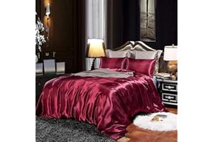 ABP Collection Duvet Cover - Burgundy Duvet Cover Full Size 88X88 Full/Queen Size With Zipper Closure & Corner Ties, Ultra Soft Silky Satin Comforter Cover (1 Pieces Duvet Cover)