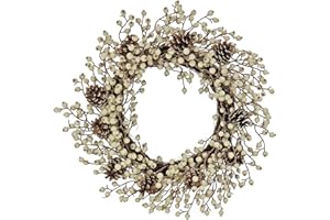 NATIONAL TREE COMPANY HGTV Home Collection Unlit Artificial Christmas Wreath, Clusters of Long Stemmed Berries, Woven Branch Ring Base, Unlit, 24 Inches