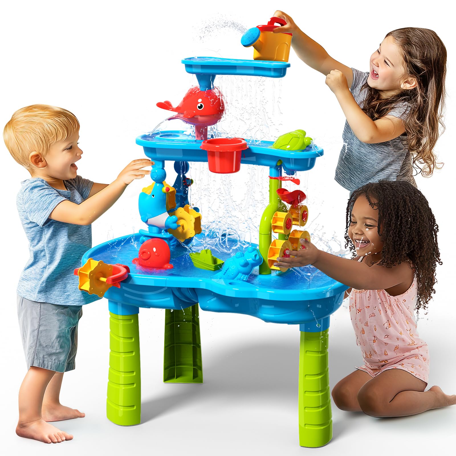 Photo 1 of CozyBomB™ Water Table for Toddlers 3-5 | Outdoor Toys Water Play Table, Magnetic Fishing Toy Game, Summer Splash Pond Showers Sand Activity, Sensory Party Birthday Gift Kids Ages 4-8 9-12 (3-Tiers)
