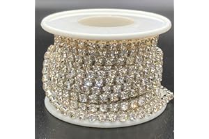 Towenm 1 Roll 5 Yards Large Crystal Rhinestones Close Chain, 4mm Rhinestone Chain, SS16, Sew on Crystal Rhinstone Chain Trim, Crystal Claw Cup Chain Roll (Silver Base + Crystal Clear, SS16 / 4.0mm)