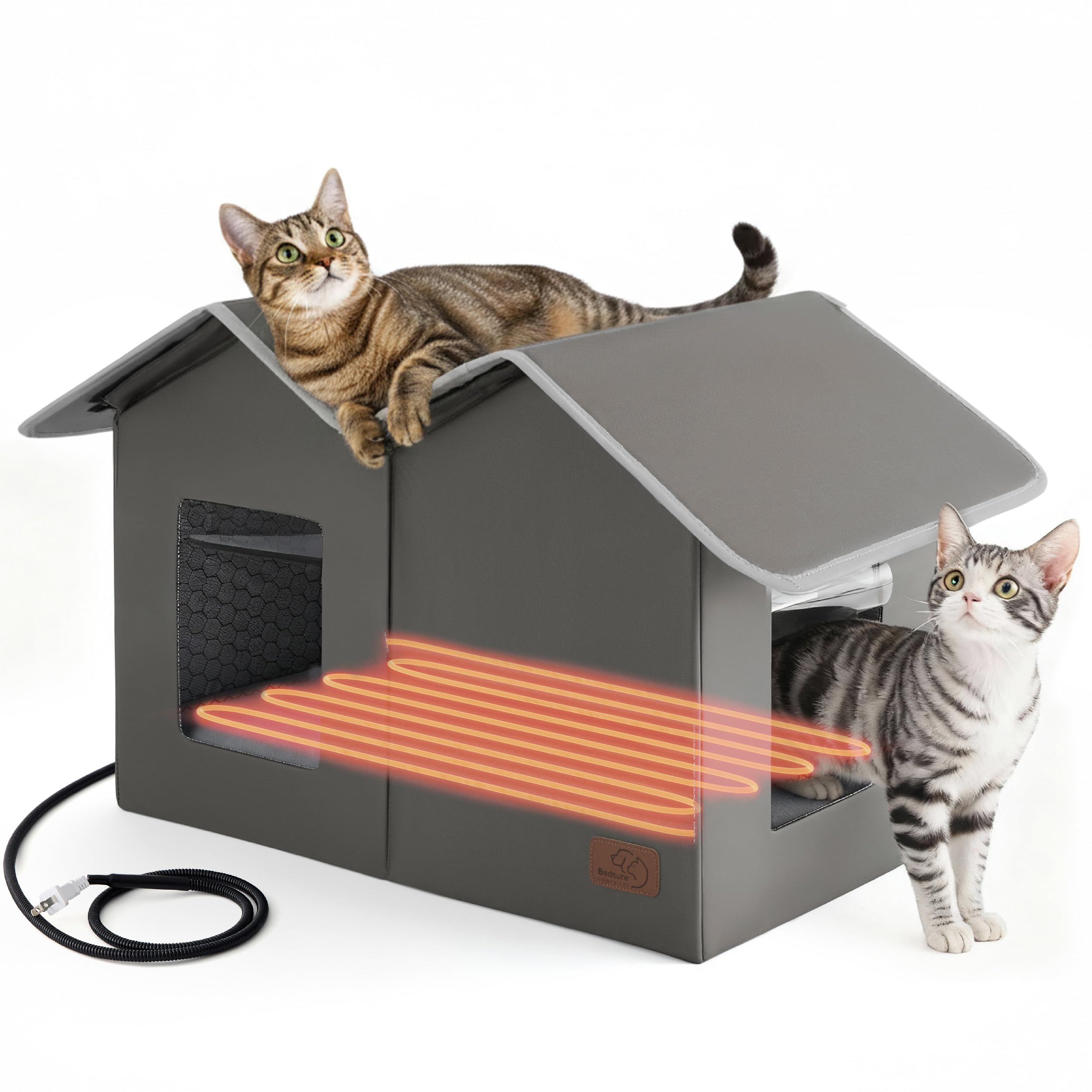 Photo 1 of Bedsure Heated Outdoor Cat House-Extra Wide Weatherproof and Warming Feral Cat Shelter with Raised Base in Winter, Waterproof Insulated Outside Pet Hideout for Stray Kitty, 22.5x12.5x13.25inches, Grey