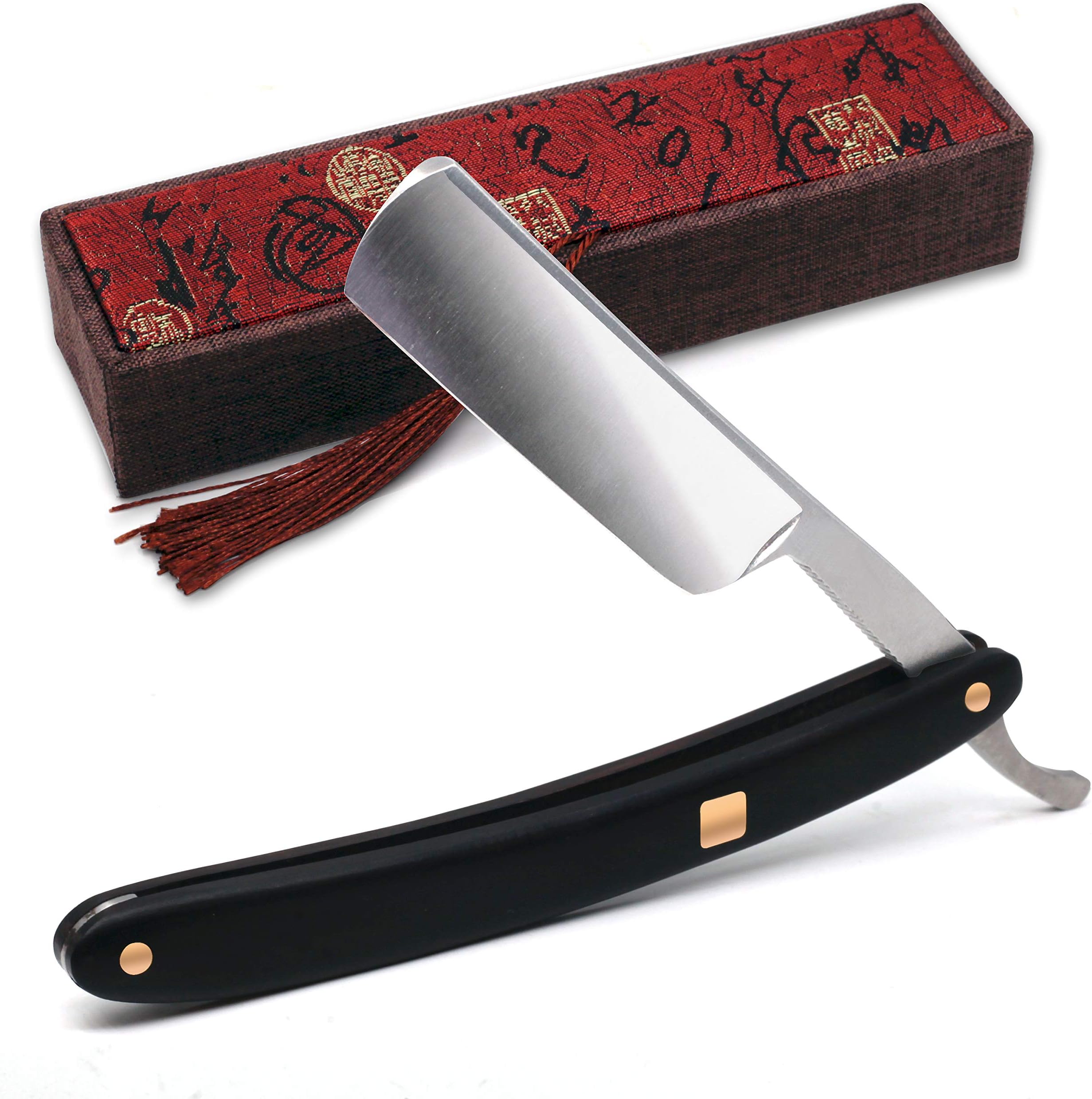Straight Razor, Professional Barber Razor with Tainless Steel Cutthroat Handmade Sharp Wood Handle for men Salon Shavette Safety (Black)