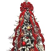 Christmas Jumbo Bows Gift Boxed, 52inches by 12 Inches Gold Wired Red Velvet Bows with Gold Confetti and Four Long Tails for Wreath Floral, Christmas Tree Topper, Outside Bowknot