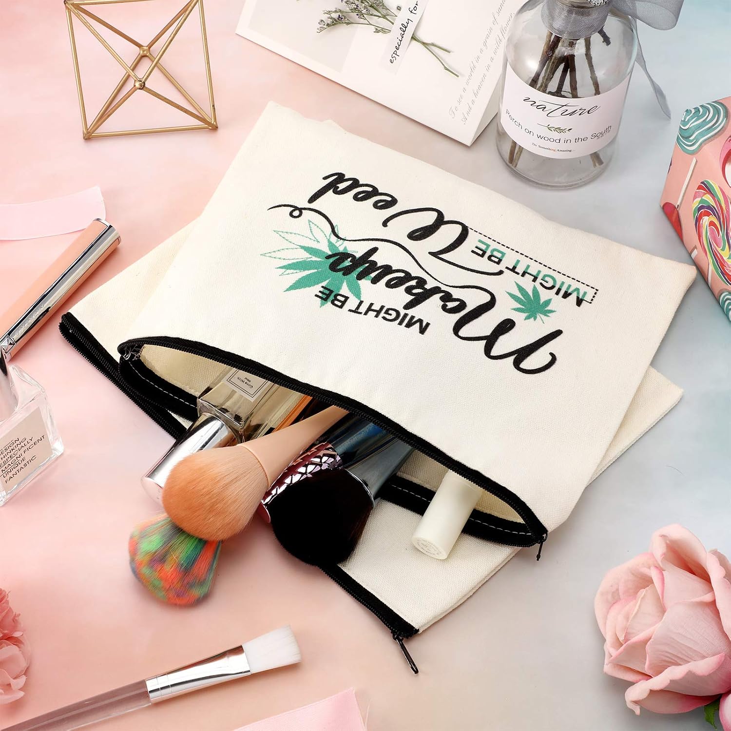 2 Pieces Leaf Makeup Cosmetic Bag Might Be Makeup Bag Funny Weed Leaf Cosmetic Bag Weed Cosmetic Bag Multipurpose Makeup Case with Zipper for Women Girls Vacation Travel - Image 5