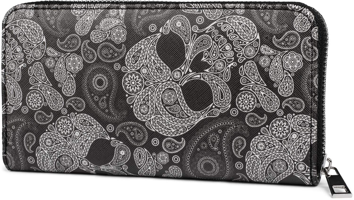 styleBREAKER Women Purse with Skull Paisley Print, Zip, Wallet 02040118, Colour:Black