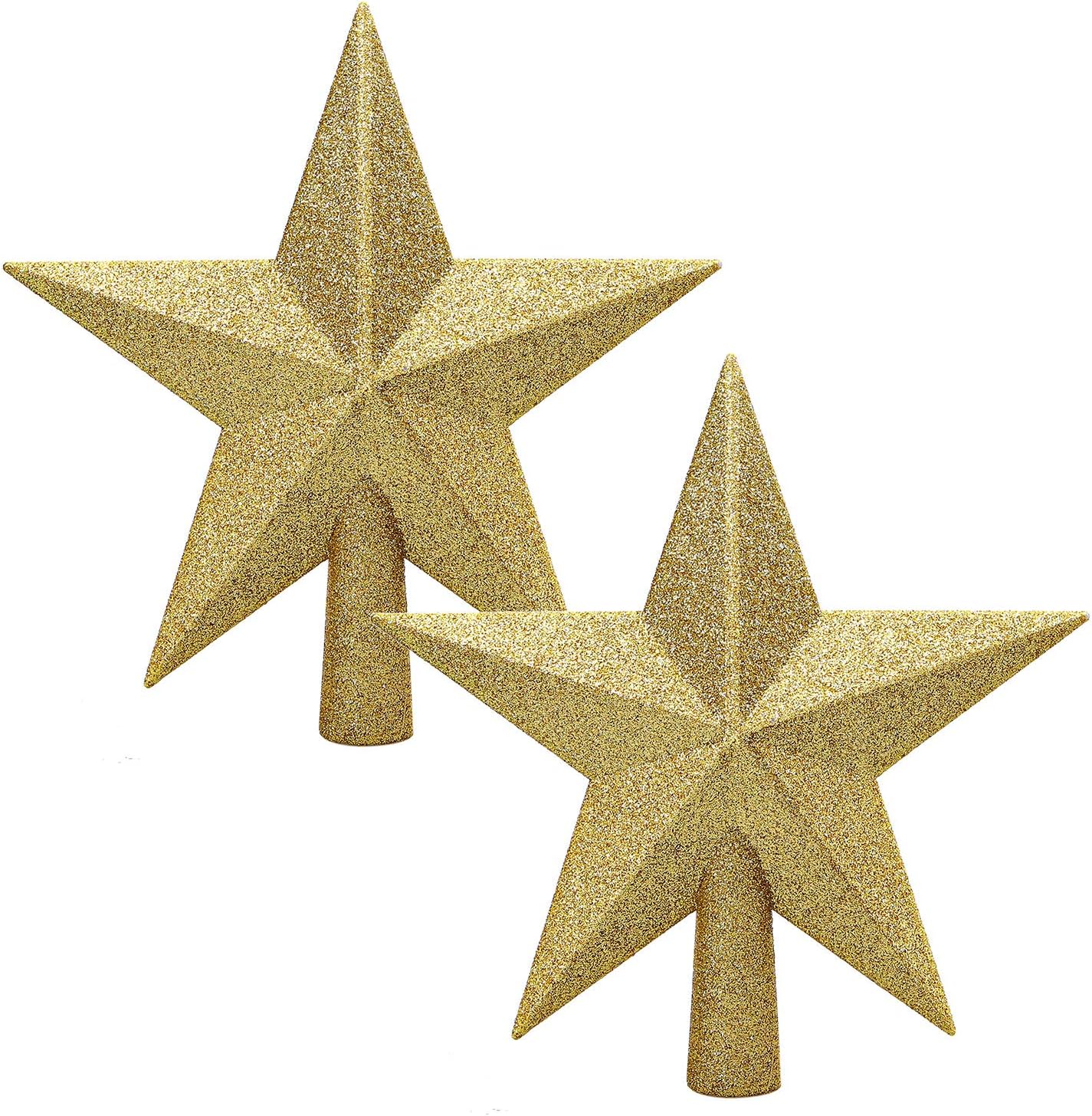 Tree Toppers - Aneco 2 Pack Glittered Christmas Tree Topper Star Treetop for Small Christmas Tree Decoration or Home Decor, Hard Plastic