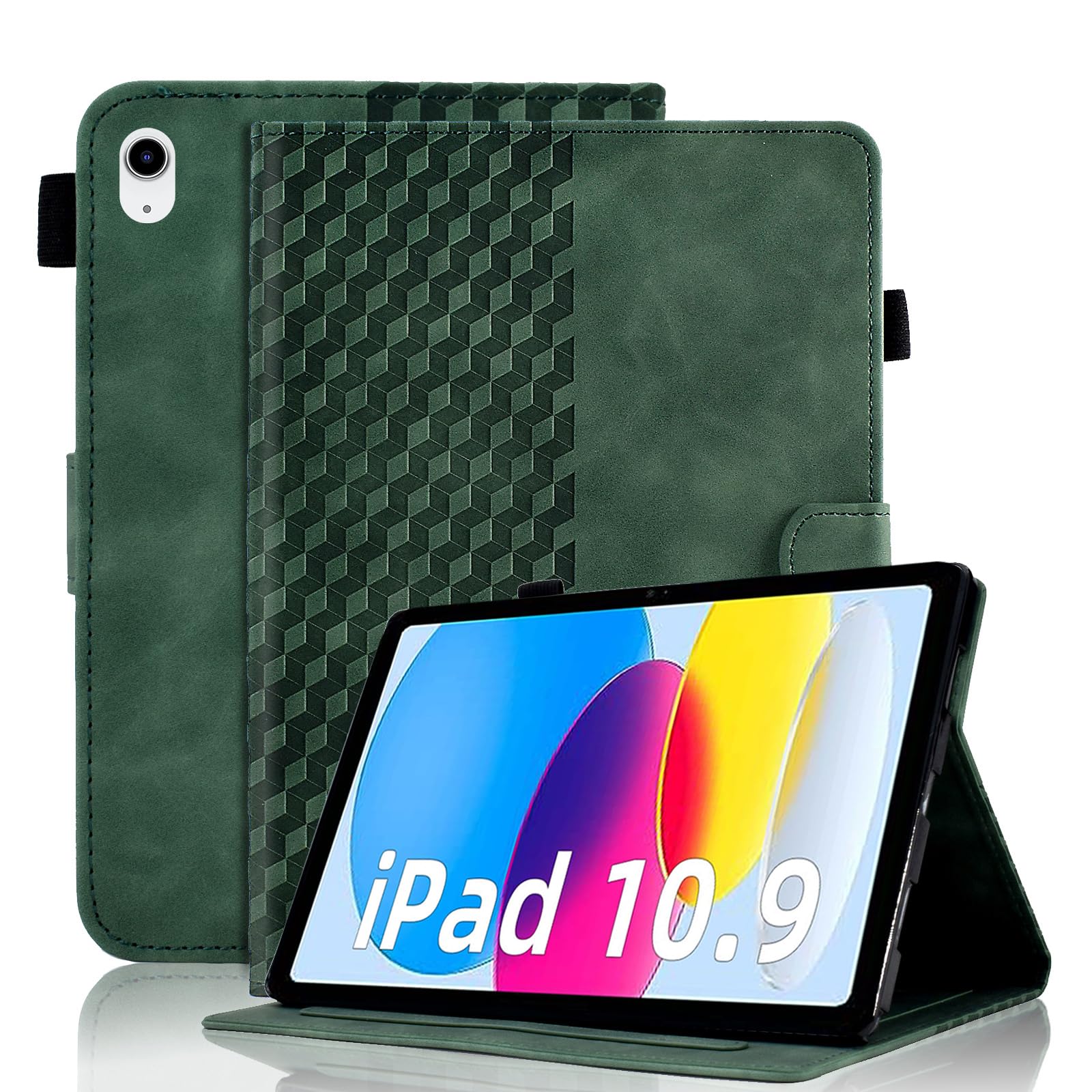 Vkooer Case for iPad (A16) 11th Generation 2025 11-inch/10th Generation 2022 10.9 inch Leather Folio Cover with Auto Sleep/Wake Card Pocket Multi Angle Viewing Stand Smart Shell, Dark green
