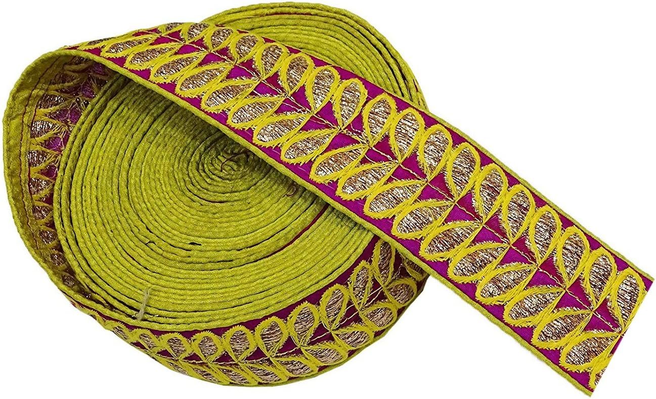 Peegli 2 Yard Embroidered Handmade Designer Trim Yellow Embellishments Craft Ribbon Sari Border Lace Trim Clothing Accessories Metallic Thread Lace Edging Trim DIY Sewing Craft