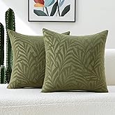 FUTEI Olive Green Decorative Throw Pillow Covers 18x18 Inch Set of 2,Soft Chenille Phoenix Tail Leaf Textured Cushion Case,Modern Home Decor for Couch Bed Living Room