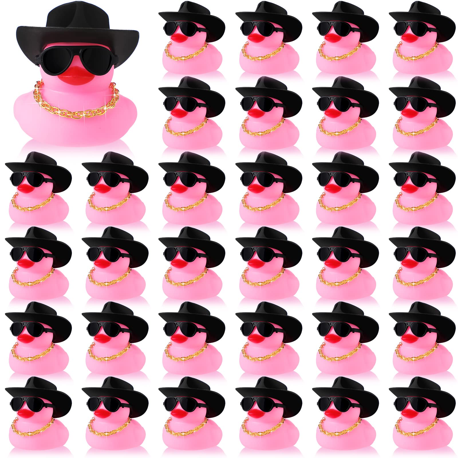 Photo 1 of Sotiff 48 Sets Cowgirl Rubber Duck Squeaky Duck Bath Party Toy Duckies Car Dashboard Decorations with Mini Necklace Hat and Sunglasses for Bathtub Baby Shower Birthday Swimming Party(Pink)