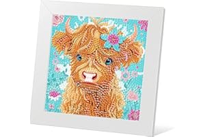 DIYGEMDOT Cow Baby Diamond Painting Kit for Kids with Wooden Frame, 5D Diamond Art Gem Painting for Beginners, Gem Art Crafts and Gifts for Girls and Boys Ages 4-5-6-7-8-9-10-11-12 (7X7 Inches)