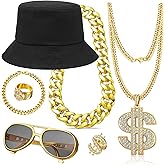 GIFIKOI 90s Hip Hop 80s Costumes Kit for Men Rapper Party Outfits Accessories