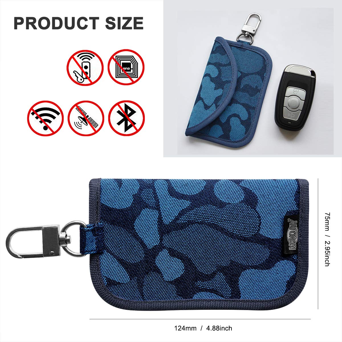 Large MONOJOY Car Key Signal Blocker bag 2 X Faraday Bag for Car Keys