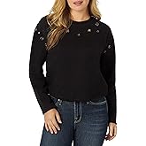 Rock & Republic womens Grommet Cropped Crew Neck Sweatshirt